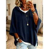 Women's Hooded Jumper with 3/4 Sleeves - Relaxed Casual Knit