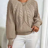 Women's Cable Knit Jumper – Lantern Sleeve Romantic Pullover