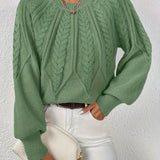 Women's Cable Knit Jumper – Crew Neck Classic Knitted Sweater