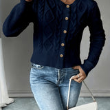 Women's Cable Knit Cardigan – Button Front Chunky Knitted Top