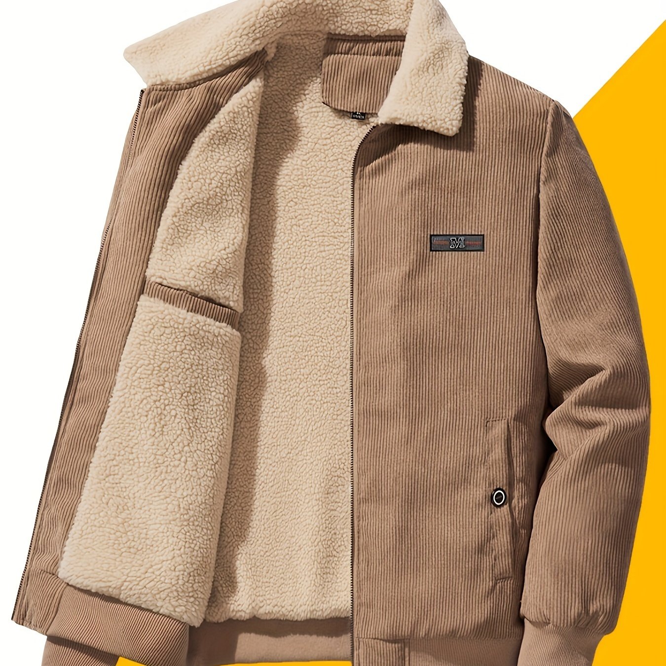 Men's Ribbed Fleece-Lined Jacket – Textured Warm Layering Style