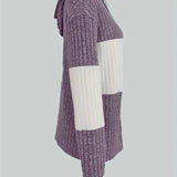 Women's Hooded Zip-Up Knit Jacket - Two-Tone Textured Layer