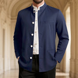 Men's Mandarin-Collar Button Jacket - Lightweight Layering Piece