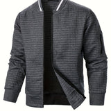 Men's Textured Zip-Up Bomber Jacket - Stand-Collar Ribbed Trim