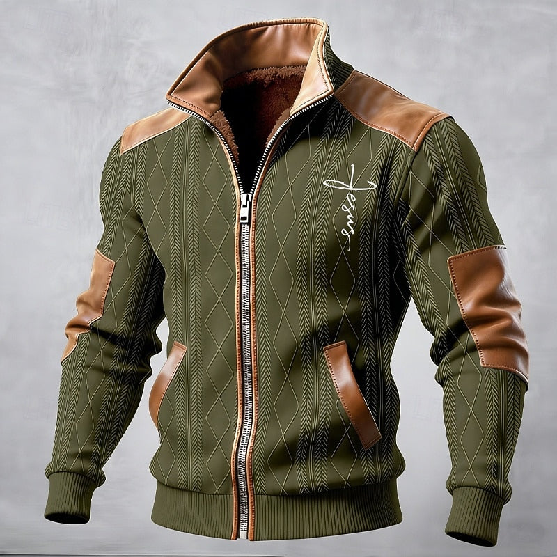 Men's Contrast-Trim Stand-Collar Jacket - Lined Winter Layer
