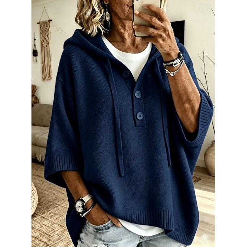 Women's Relaxed Hooded Jumper - Soft Drawstring Hood Pullover
