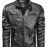 Men's Quilted-Shoulder Biker Jacket - Zip-Up Stand-Collar Layer