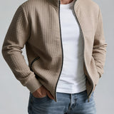 Men's Textured Stand Collar Jacket – Smart Casual Autumn Style