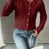 Women's Cable Knit Cardigan – Button Front Chunky Knitted Top