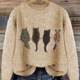 Women's Cat Print Jumper – Novelty Knit Sweater for Cat Lovers
