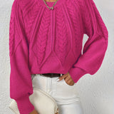 Women's Cable Knit Jumper – Crew Neck Classic Knitted Sweater