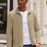 Men's Textured Zip Jacket – Stand Collar Smart Casual Outerwear