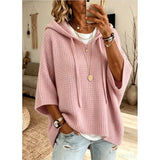 Women's Waffle-Knit Hooded Jumper - Relaxed Casual Pullover