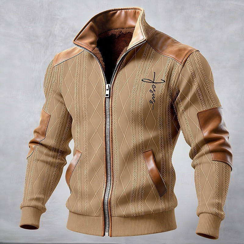 Men's Contrast-Trim Stand-Collar Jacket - Lined Winter Layer