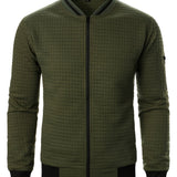 Men's Textured Zip-Up Bomber Jacket - Stand-Collar Ribbed Trim