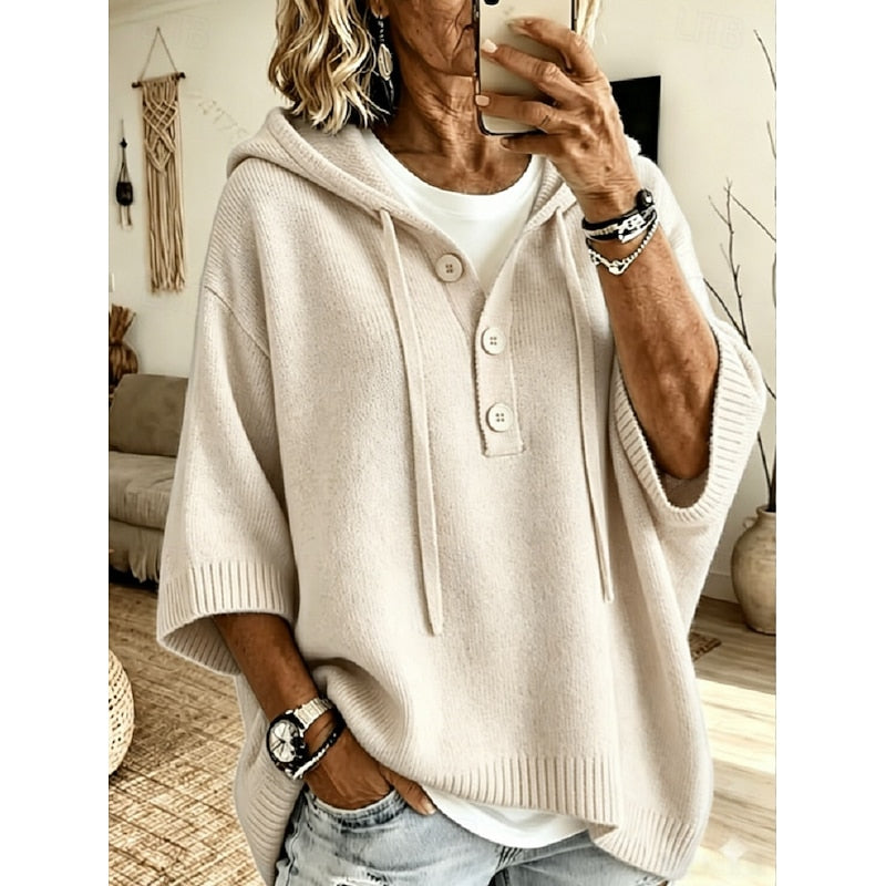Women's Relaxed-Fit Hooded Jumper - Ribbed Cuff Knit Pullover