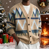 Men's Patterned V-Neck Button Cardigan - Knit Layering Piece