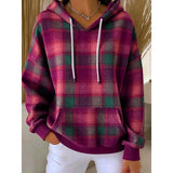 Women's Checked Hoodie – Warm Casual Hooded Sweatshirt Top