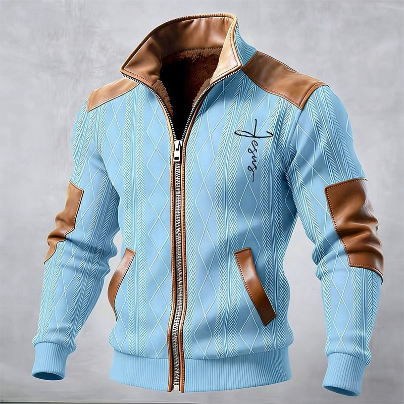 Men's Contrast-Trim Stand-Collar Jacket - Lined Winter Layer