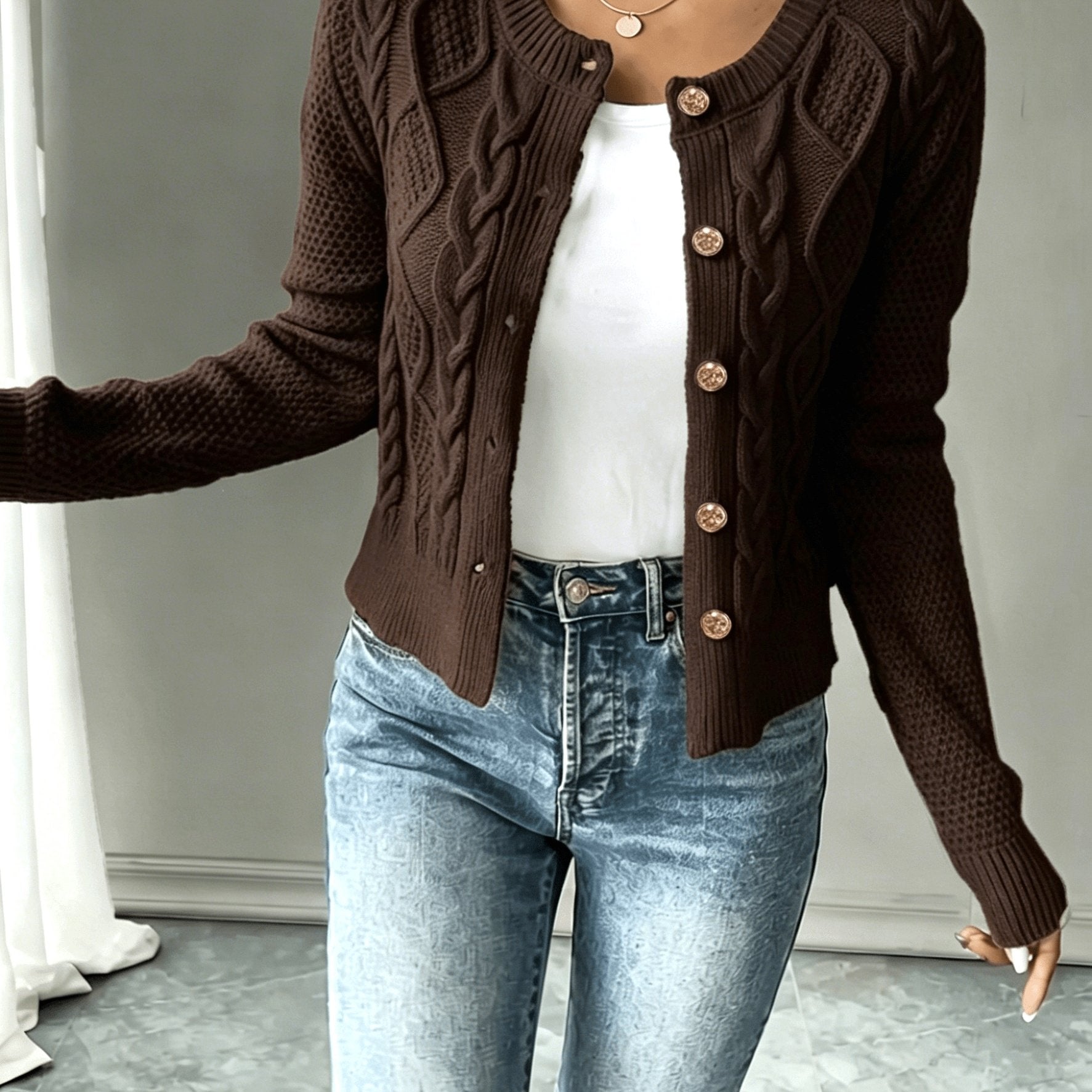 Women's Cable Knit Cardigan – Button Front Chunky Knitted Top