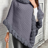 Women's Faux Fur Trim Poncho – Warm Winter Cape Wrap Cover Up