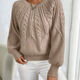 Women's Cable Knit Jumper – Lantern Sleeve Romantic Pullover