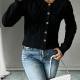 Women's Cable Knit Cardigan – Button Front Chunky Knitted Top
