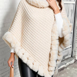 Women's Faux Fur Trim Poncho – Warm Winter Cape Wrap Cover Up