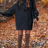 Women's Cable Knit Jumper Dress – Warm Knitted Winter Dress