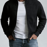 Men's Textured Stand Collar Jacket – Smart Casual Autumn Style