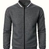 Men's Textured Zip-Up Bomber Jacket - Stand-Collar Ribbed Trim