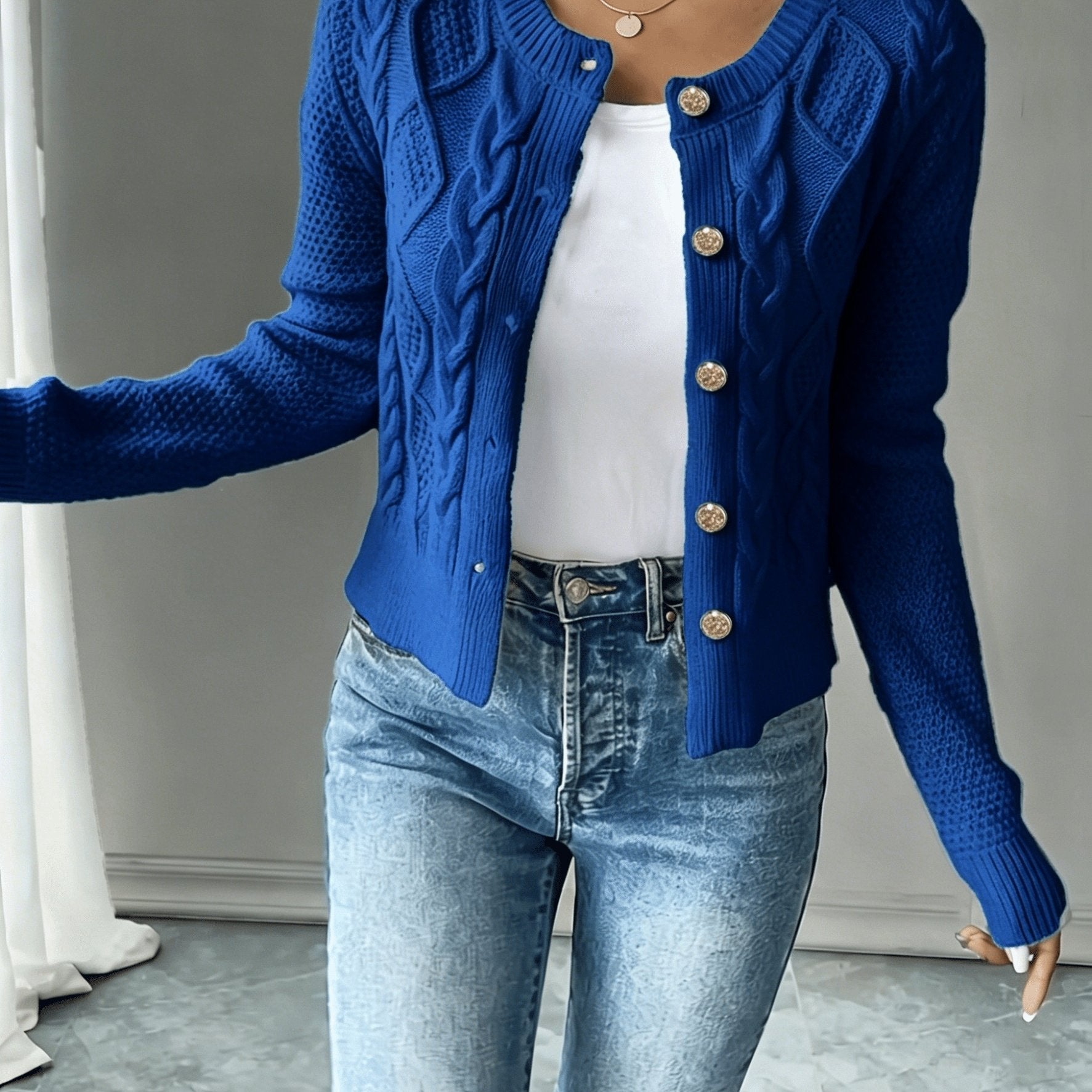 Women's Cable Knit Cardigan – Button Front Chunky Knitted Top