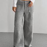 Women's Corduroy Wide Leg Trousers – Button Waist Autumn Bottoms