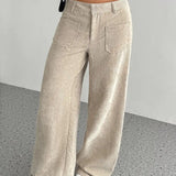 Women's Corduroy Wide Leg Trousers – Button Waist Autumn Bottoms