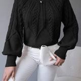 Women's Cable Knit Jumper – Lantern Sleeve Romantic Pullover