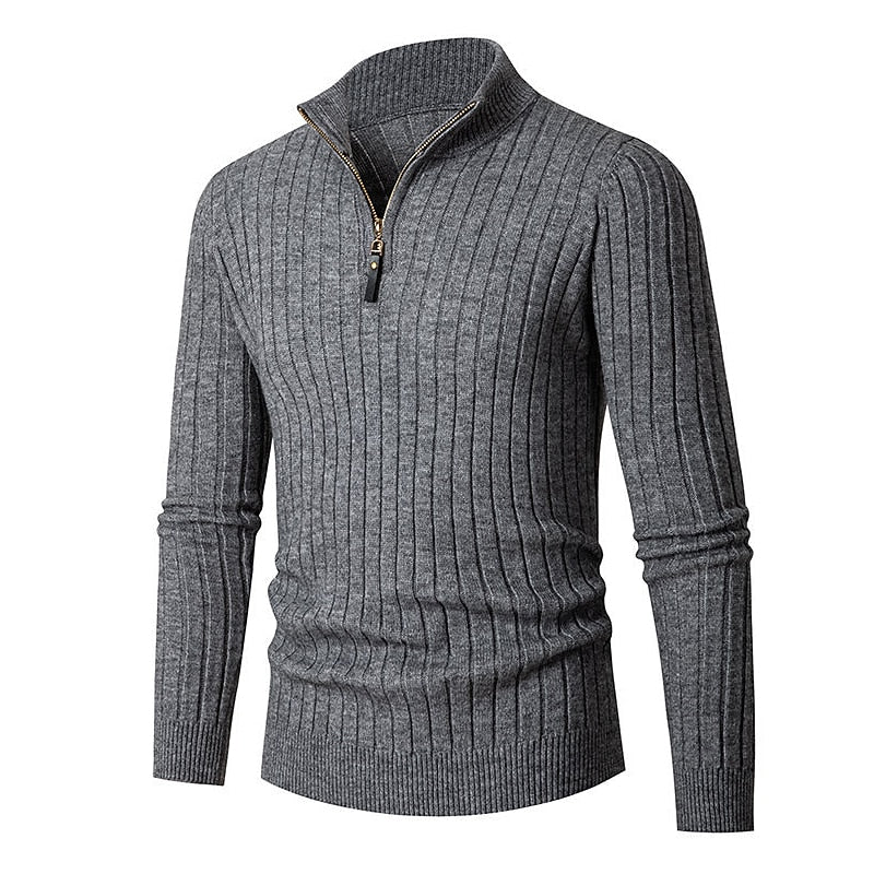 Men's Ribbed Quarter Zip Sweater – Classic Smart Casual Knit