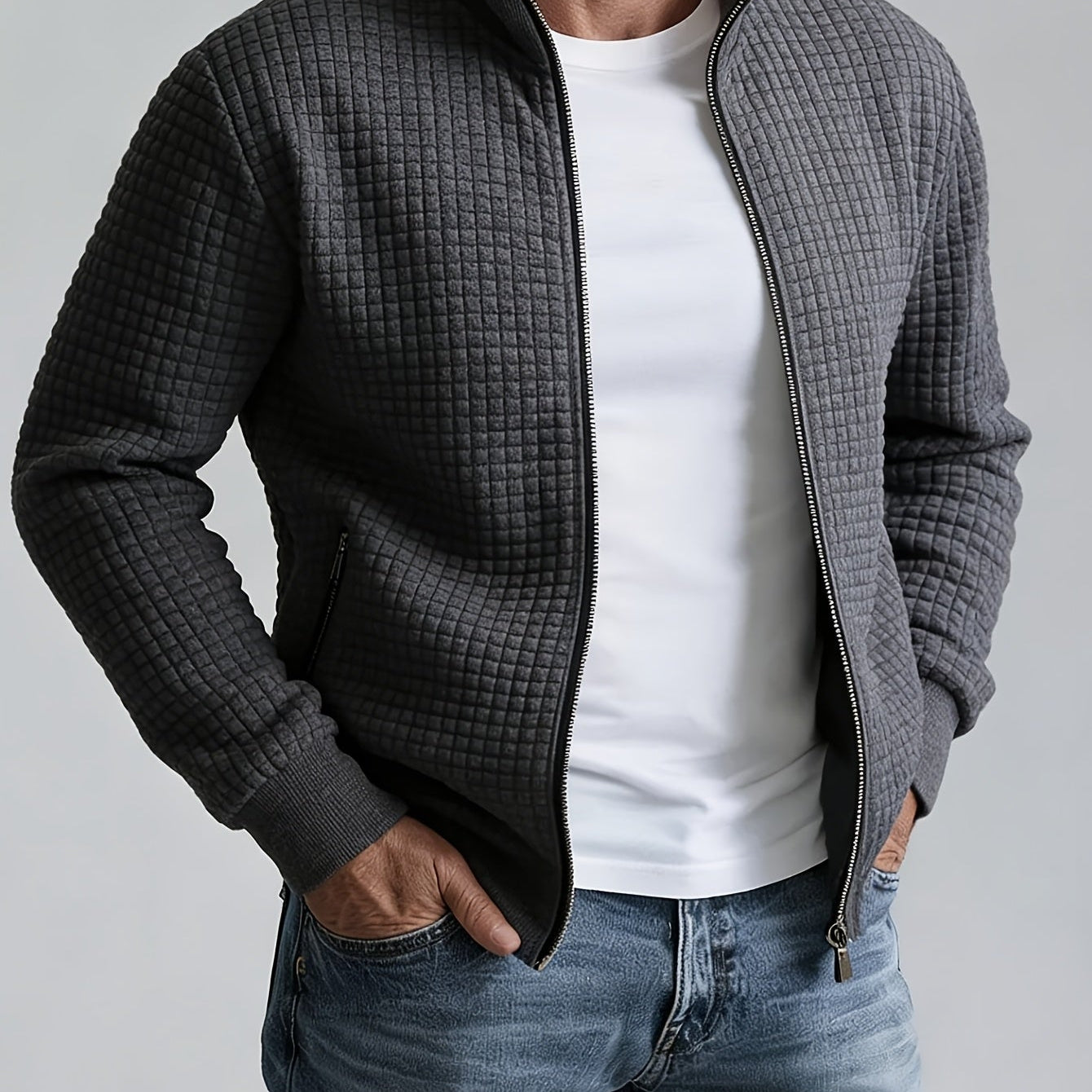 Men's Textured Stand Collar Jacket – Smart Casual Autumn Style
