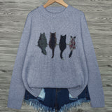 Women's Cat Print Jumper – Novelty Knit Sweater for Cat Lovers