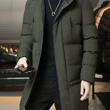 Men's Hooded Longline Coat – Warm Mid-Length Winter Overcoat
