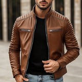 Men's Stand-Collar Biker Jacket - Zip-Up Structured Layer