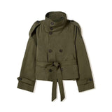 Women's Double-Breasted Trench Coat – Short Belted Collared Coat