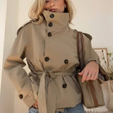 Women's Double-Breasted Trench Coat – Short Belted Collared Coat