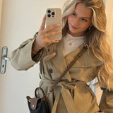 Women's Double-Breasted Trench Coat – Short Belted Collared Coat