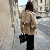 Women's Double-Breasted Trench Coat – Short Belted Collared Coat