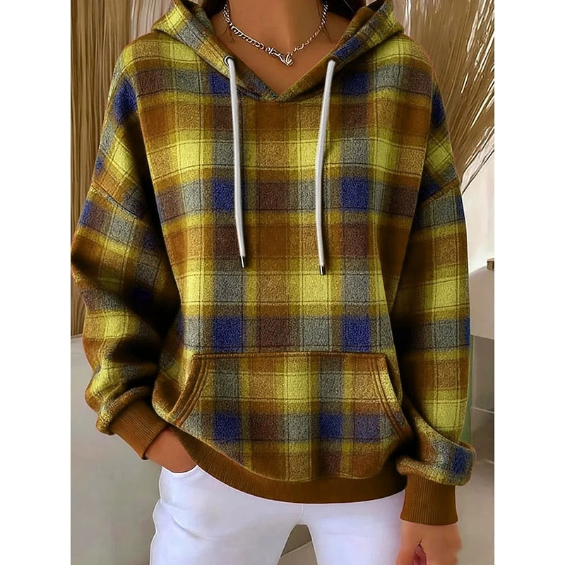 Women's Checked Hoodie – Warm Casual Hooded Sweatshirt Top