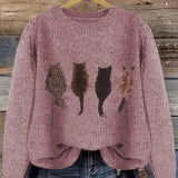 Women's Cat Print Jumper – Novelty Knit Sweater for Cat Lovers