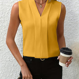 Sleeveless Pleated V-Neck Blouse | Flowing Elegance, Effortless Style
