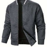 Men's Textured Zip-Up Bomber Jacket - Stand-Collar Ribbed Trim