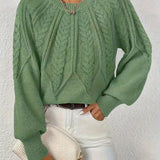 Women's Cable Knit Jumper – Crew Neck Classic Knitted Sweater