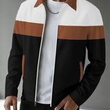 Men's Colour Block Zip Jacket – Contrast Panel Casual Jacket